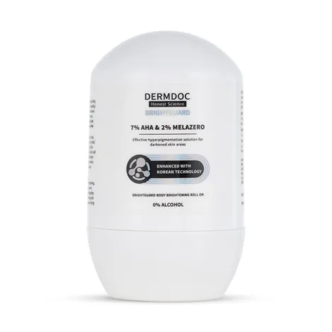 DERMDOC by Purplle 7% AHA & 2% Melazero BrightGuard Body Brightening Roll On (50 gm) | All Skin Types | Treats Body Hyperpigmentation & Darkened Skin Areas